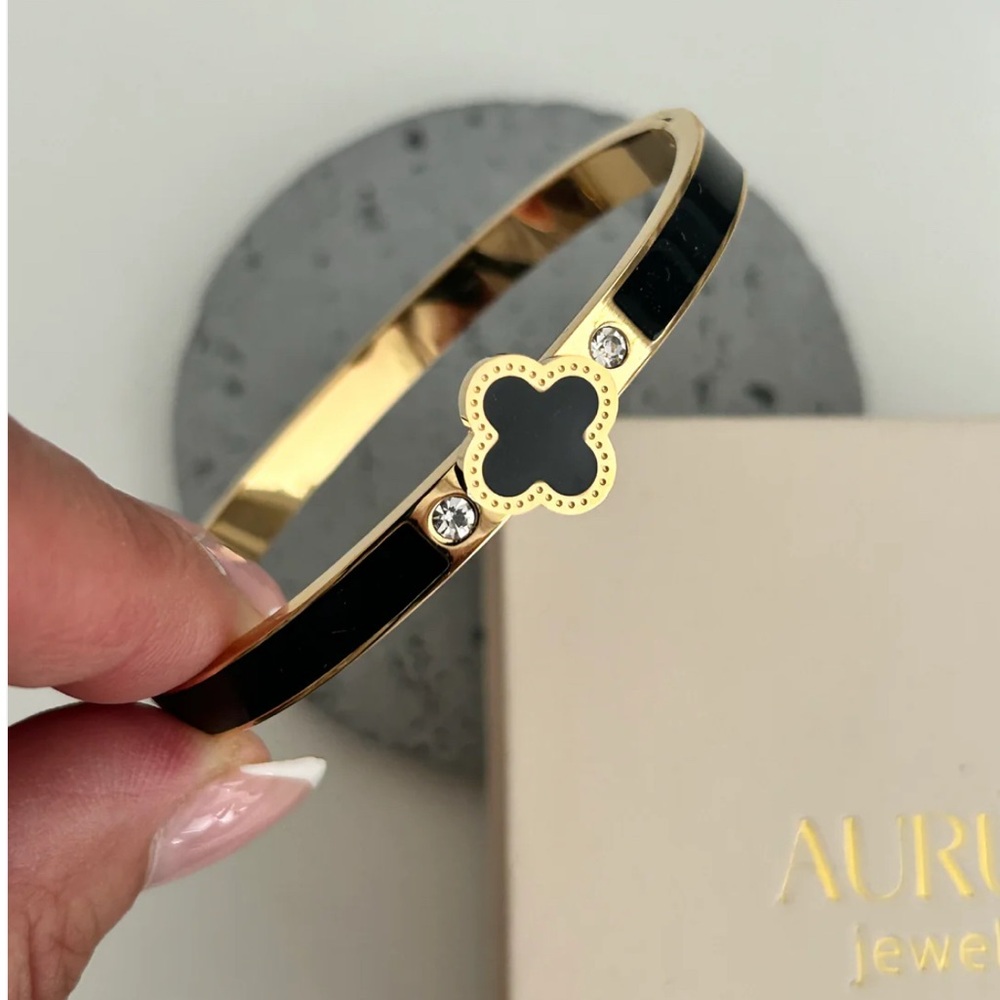 Chic Gold and Black Bracelet with Crystal Accents - Picture 2 of 7